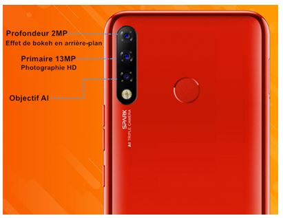 Le TECNO SPARK 4 a un Triple appareil Photo 13 MP IA Bright﻿
